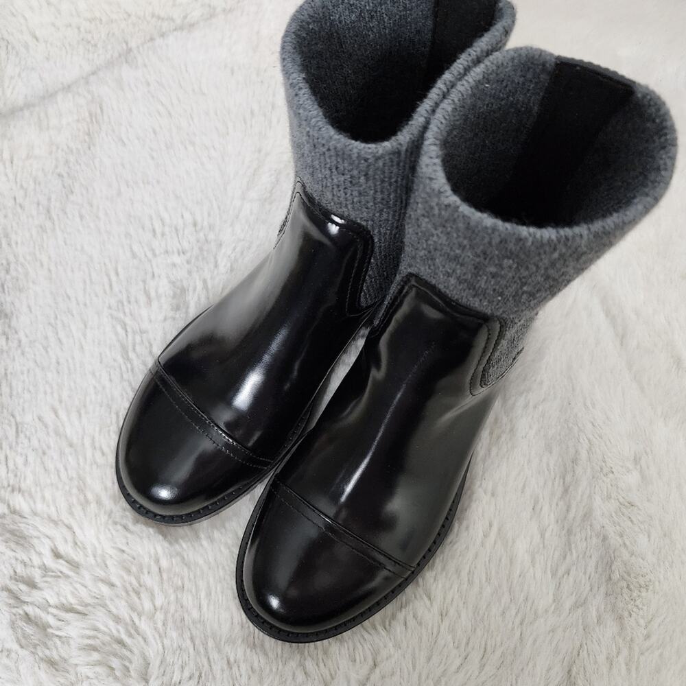 NEW J. Crew Rib-Cuff Chunky Ankle Boots Italian Leather Black Size 6.5 - Picture 2 of 10